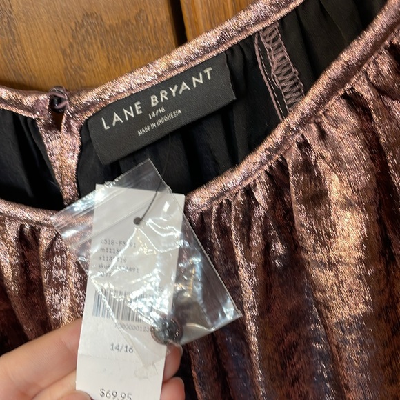LANE BRYANT NWT Sz 14/16 Swing Satin Boatneck Blouse Festive Metallic Rose Pink - Picture 6 of 12